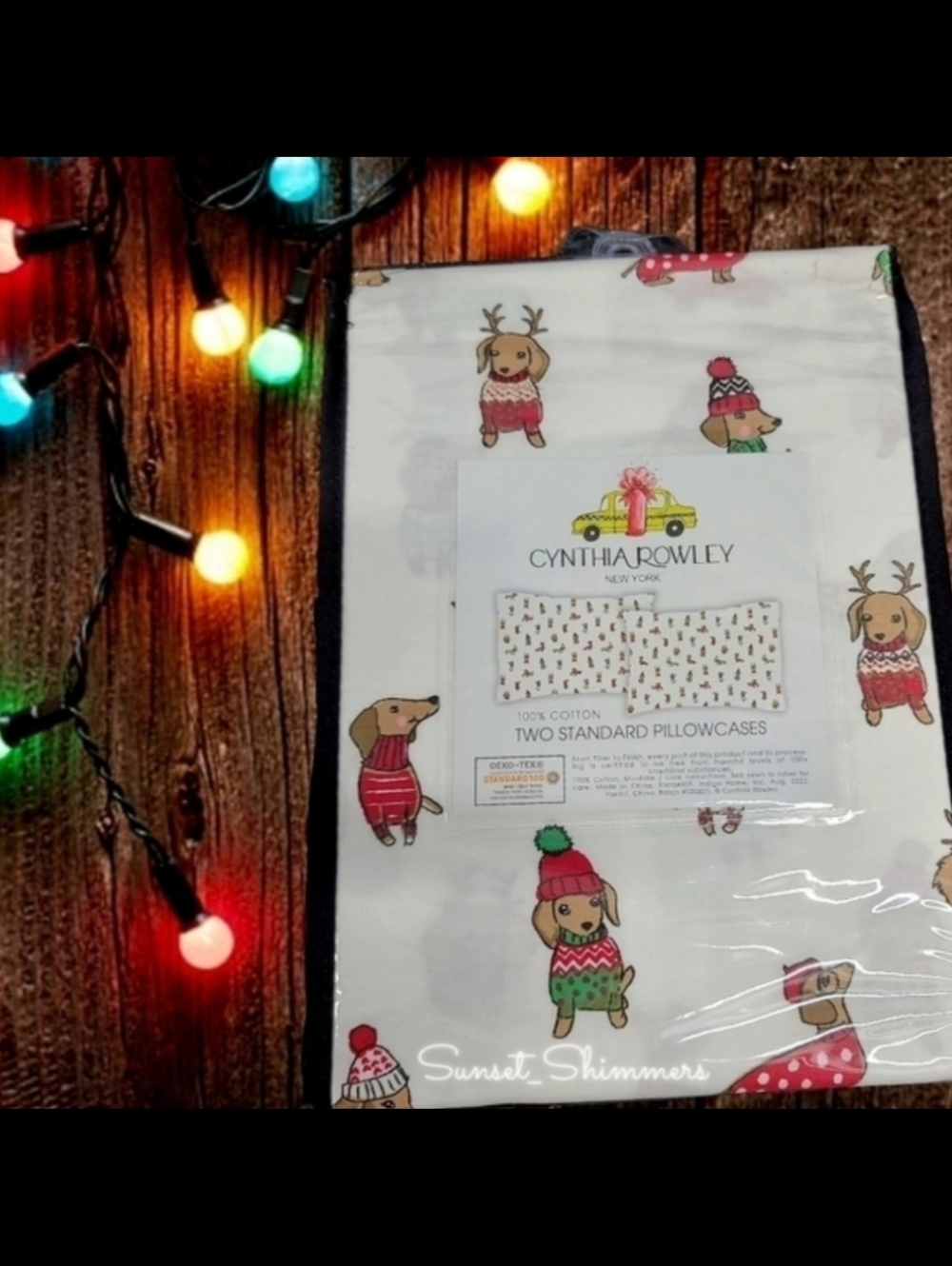 2pc Set Dachshund Dog Doxie Christmas Standard Pillowcases by Cynthia Rowley New